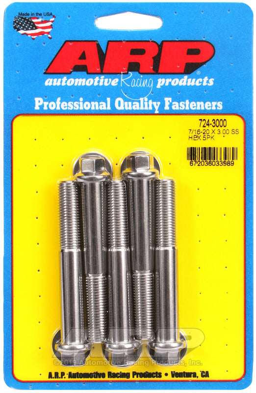 ARP 724-3000 7/16in-20 x 3.000in Hex SS Bolts