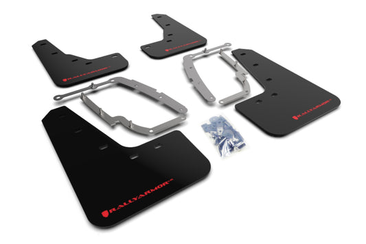 Rally Armor UR Mud Flaps - 2017-2023 Tesla 3 - Black/Red Logo - #MF62-UR-BLK/RD
