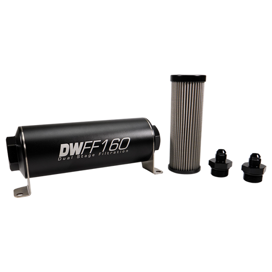 DeatschWerks Stainless Steel 6AN 40 Micron Universal Inline Fuel Filter Housing Kit (160mm)