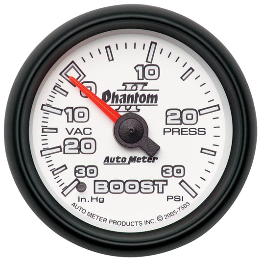 AutoMeter 7503 Phantom II 52mm Mechanical Vacuum/Boost Gauge 30in Hg / 30 PSI