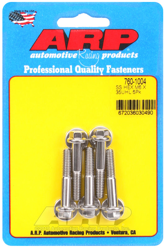 ARP 760-1004 M6 x 1.00 x 35mm Hex SS Bolts (5/pkg)