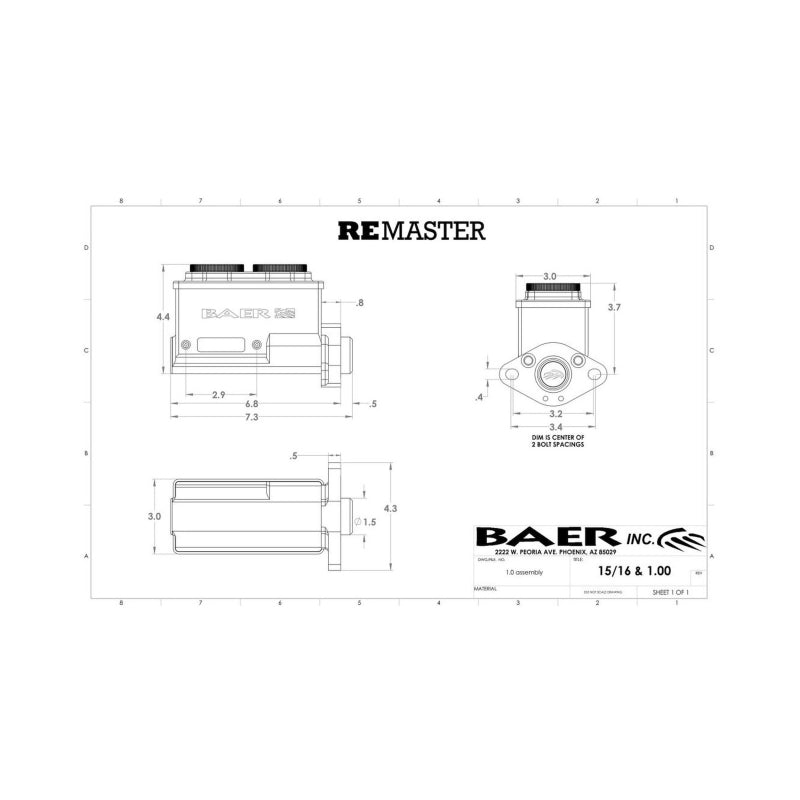 Baer Brakes GM/Ford 15/16in Bore Remaster 2-Bolt Left Port Master Cylinder Assembly - Polished