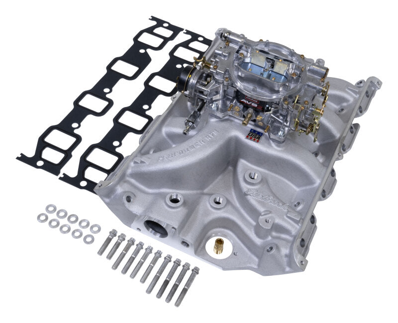 Edelbrock 2037 Manifold And Carburetor Kit Performer RPM Ford FE Natural Finish