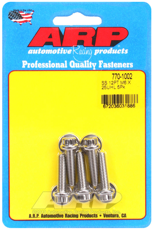 ARP 770-1002 M6 x 1.00 x 25mm 12pt SS Bolts (5/pkg)