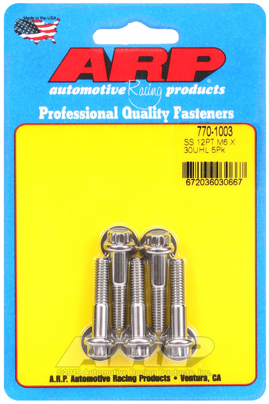 ARP 770-1003 M6 x 1.00 x 30mm 12pt SS Bolts (5/pkg)