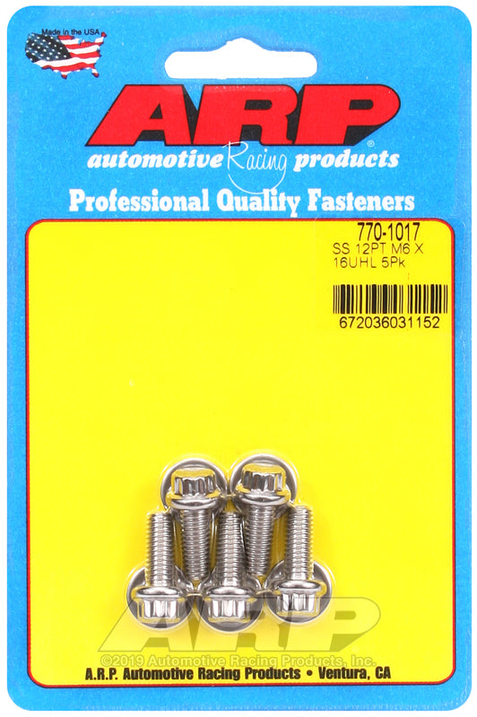 ARP 770-1017 M6 x 1.00 x 16mm 12pt SS Bolts (5/pkg)