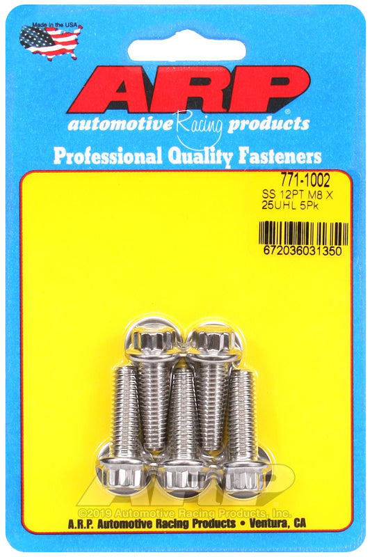 ARP 771-1002 M8 x 1.25 x 25mm 12pt SS Bolts (5/pkg)