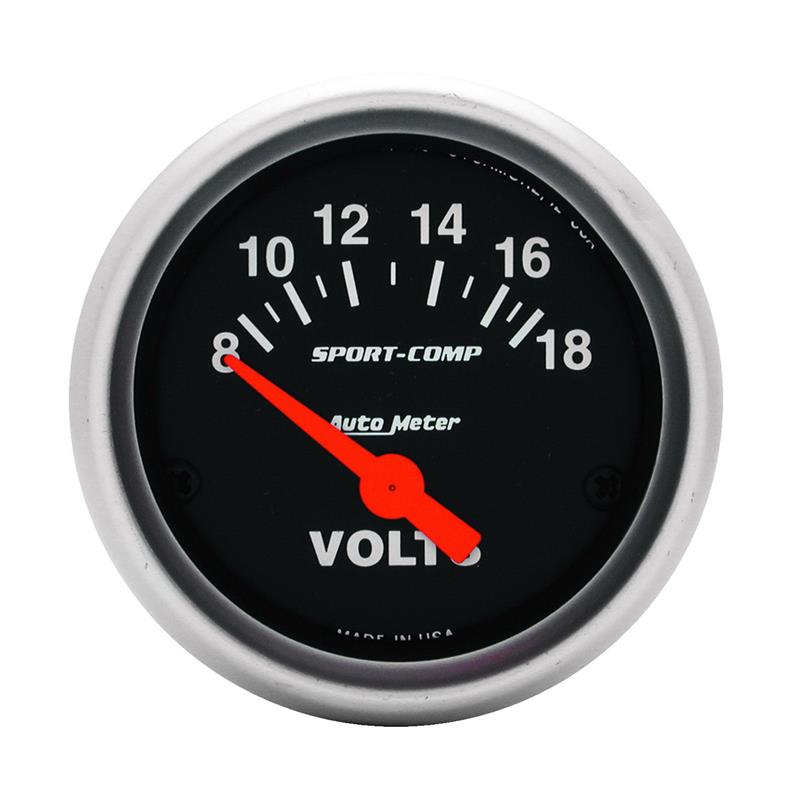 AutoMeter 3391 Sport-Comp 52mm 8-18 Volt Electronic Voltmeter Gauge