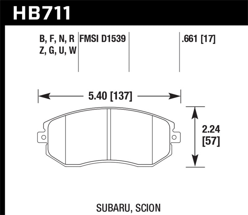 Hawk Performance HB711Q.661 DTC-80 Motorsport Brake Pads