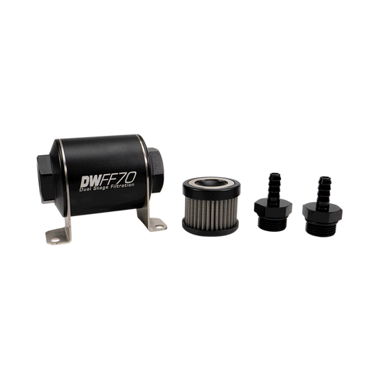 DeatschWerks Stainless Steel 5/16in 100 Micron Universal Inline Fuel Filter Housing Kit (70mm)