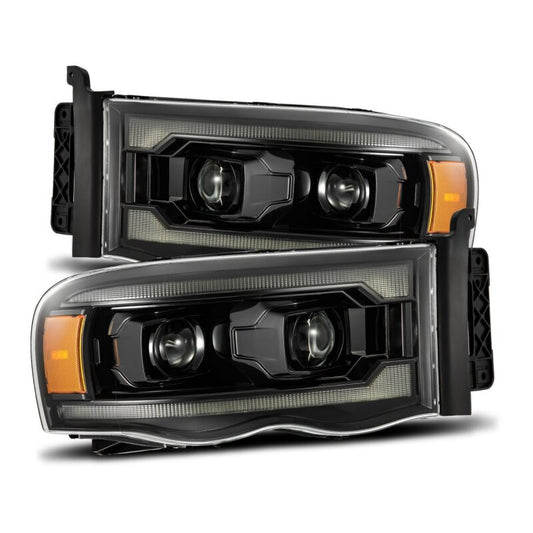 AlphaRex 880572 02-05 Dodge Ram 1500 PRO-Series Projector Headlights Plank Style Alpha Black w/Sequential Signal