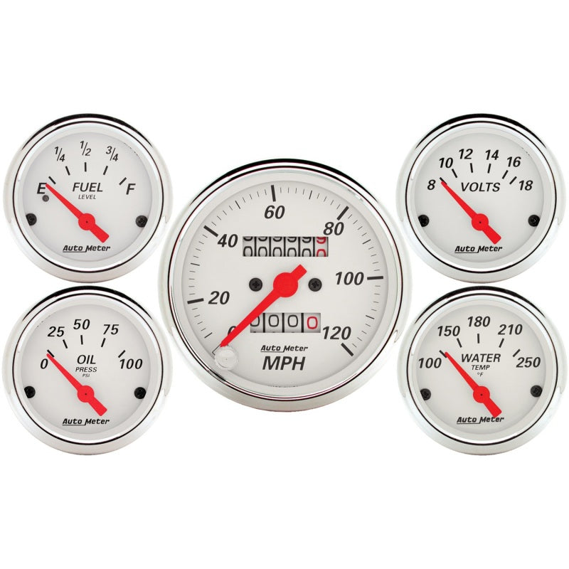AutoMeter 1300 5-Piece Gauge Kit Mechanical Speedometer Electric Oil Pressure Water Temperature Volt Fuel Level