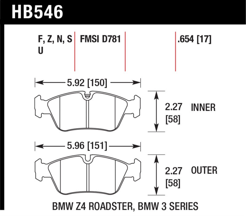 Hawk Performance HB546U.654 DTC-70 Motorsport Brake Pads
