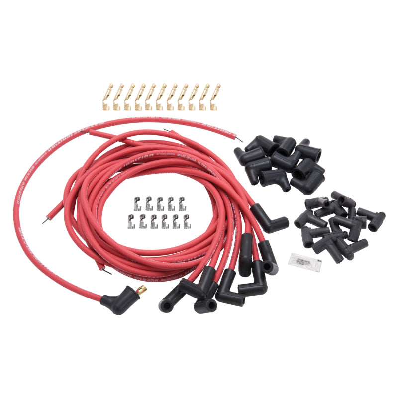 Edelbrock 22711 Spark Plug Wire Set Universal 90 Degree Boots 50 Ohm Resistance 8.65mm Red Wire