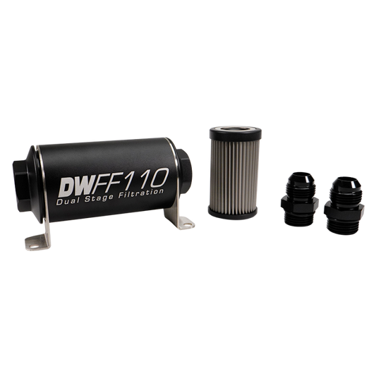 DeatschWerks Stainless Steel 10AN 5 Micron Universal Inline Fuel Filter Housing Kit (110mm)