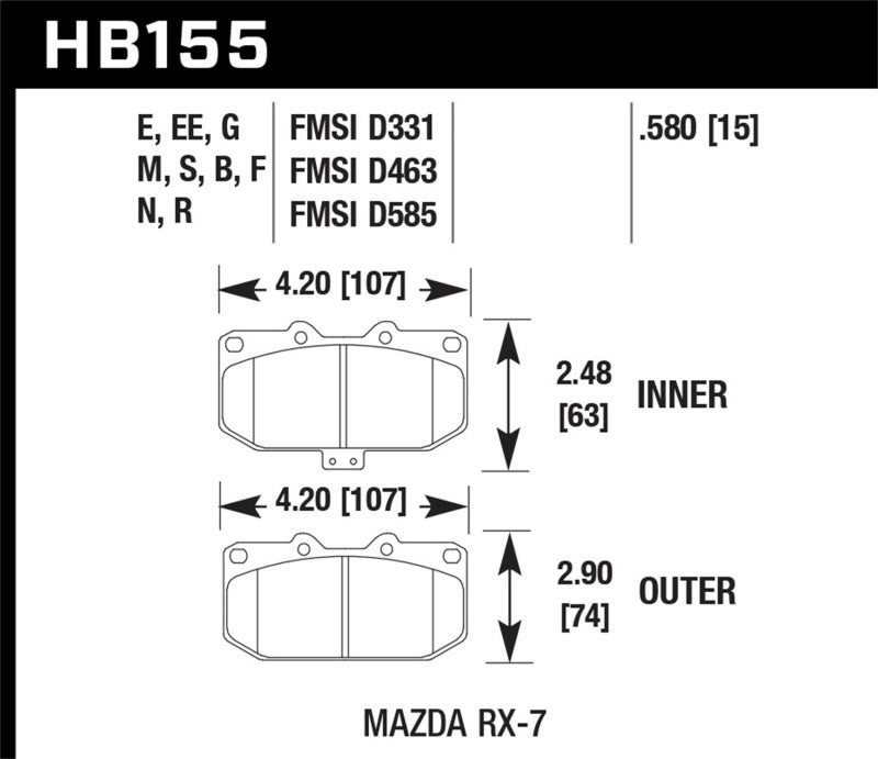 Hawk Performance HB155W.580 DTC-30 Motorsport Brake Pads