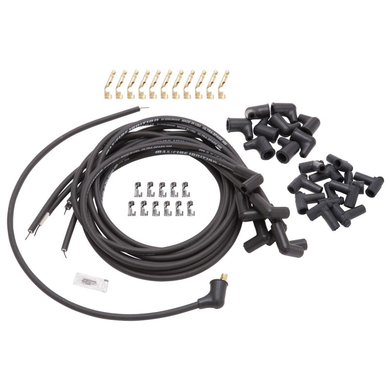 Edelbrock 22701 Spark Plug Wire Set Universal 90 Degree Boots 500 Ohm Resistance 8.65mm Black Wire