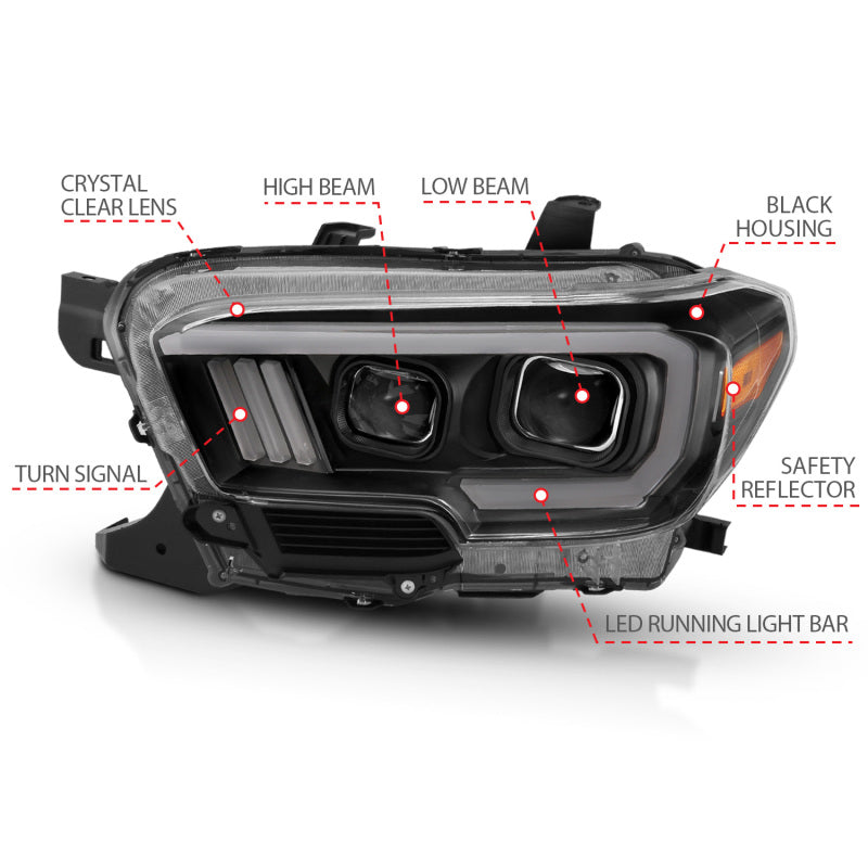 ANZO 2016-2023 Toyota Tacoma LED Projector Headlights