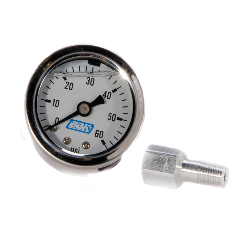 BBK Performance 1617 Liquid Filled EFI Fuel Pressure Gauge 0-60 PSI with Adapter for 1986-1998 Ford Mustang V8 (5.0L / 4.6L)