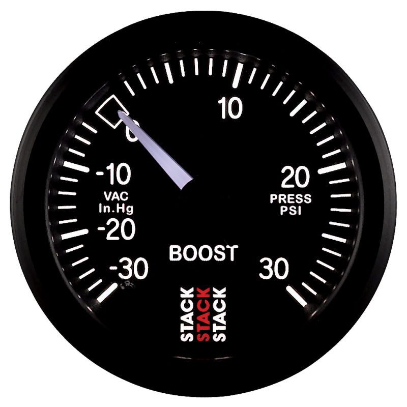 AutoMeter ST3112 Stack 52mm -30inHg to +30 PSI Mechanical Boost Gauge Black
