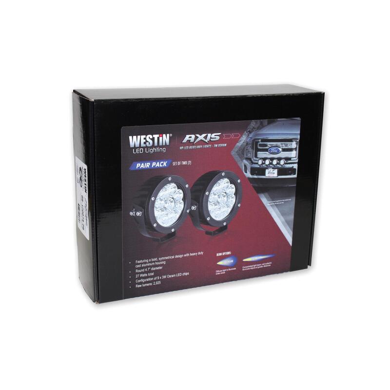 Westin 09-12007B-PR Axis LED Auxiliary Light 4.75 inch Round Flood with 3W Osram (Set of 2) Black