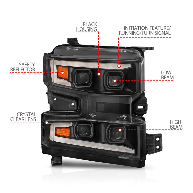 ANZO 2019-2022 Chevrolet Silverado 1500 LED Projector Headlights