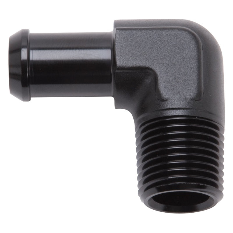 Edelbrock 8178 Hose End 90-Degree 1/2 in NPT to 5/8 in Barb Black Anodized