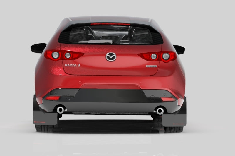 Rally Armor UR Mud Flaps - 2019-2025 Mazda 3 - Black/Red Logo - #MF61-UR-BLK/RD