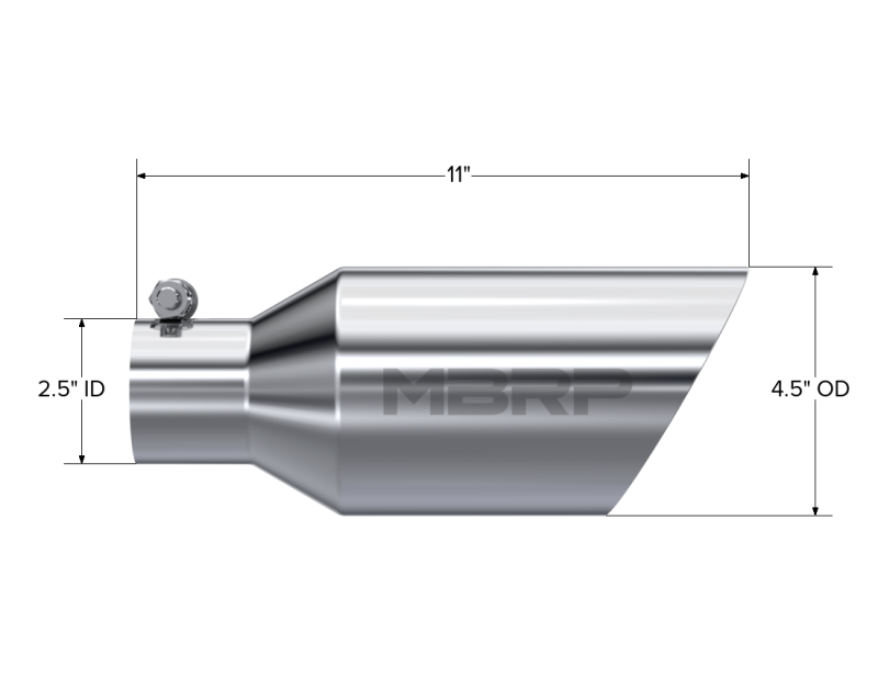 MBRP T5161 Exhaust Tip - T304 Stainless Steel DW Angle Rolled End Tip; 2.5 " ID; 4.5" OD; 11" length | T304 Stainless