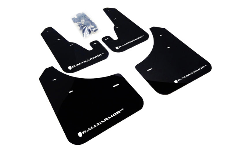 Rally Armor UR Mud Flaps - 2004-2009 Mazda 3 - Black/White Logo - #MF9-UR-BLK/WH