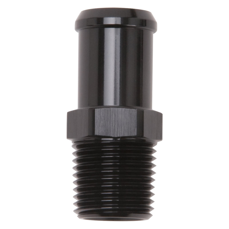 Edelbrock 8183 Hose End Straight 1/2 in NPT to 3/4 in Barb Black Anodized