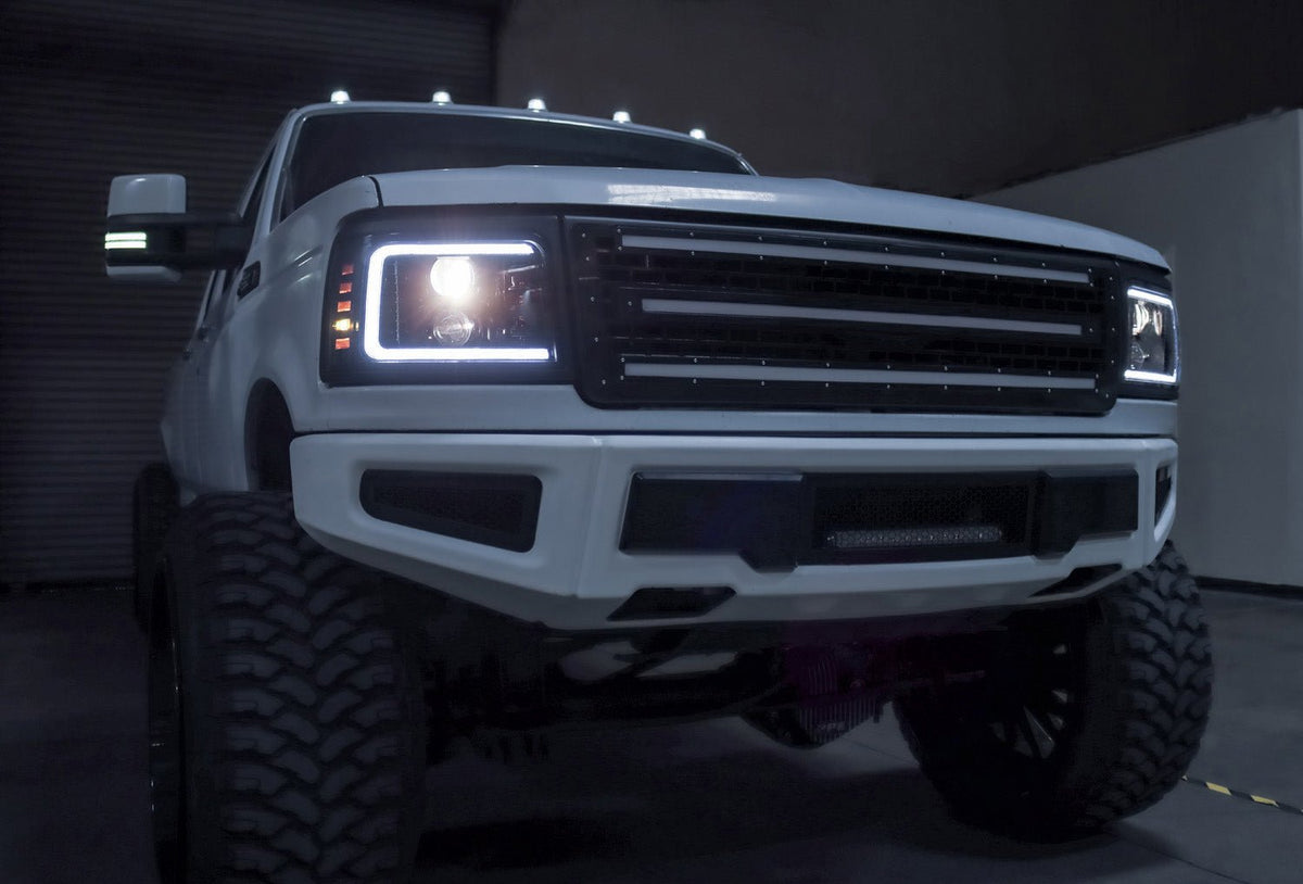 AlphaRex 880266 92-96 Ford F-Series/Bronco PRO-Series Projector Headlight Black with Sequential Signal & DRL