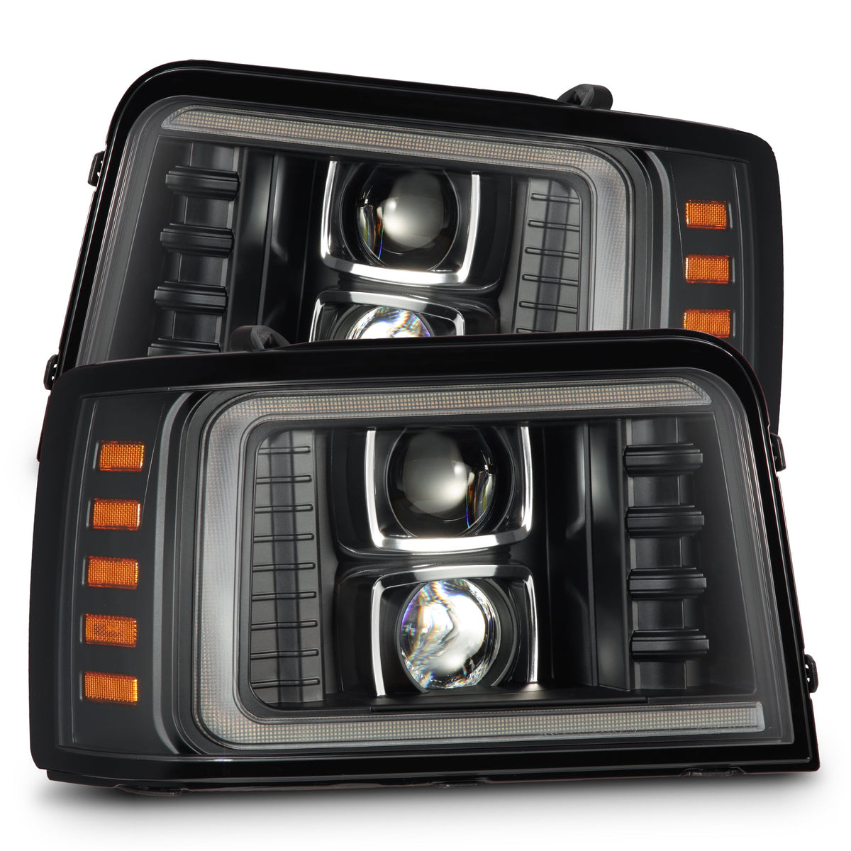 AlphaRex 880266 92-96 Ford F-Series/Bronco PRO-Series Projector Headlight Black with Sequential Signal & DRL