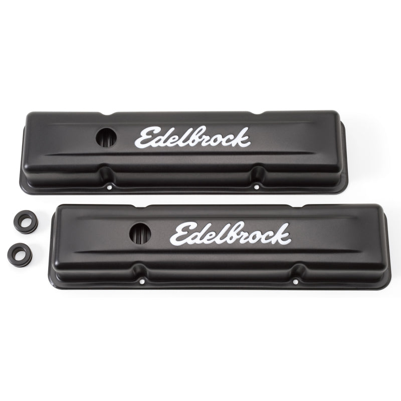 Edelbrock 4443 Valve Cover Signature Series Chevrolet 1959-1986 262-400 CI V8 Low Black