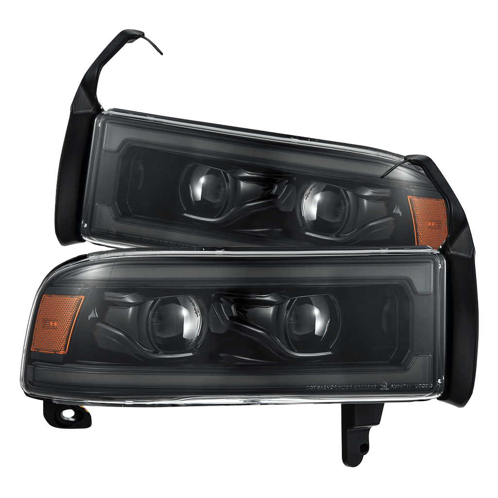 AlphaRex 880355 Dodge 94-01 RAM 1500 LUXX LED Projector Headlights Alpha-Black w/Activation Light/Sequential Signal/Switchback DRL