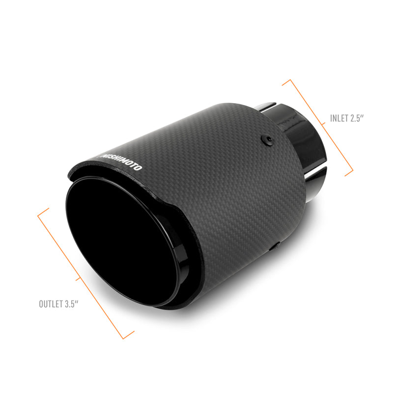 Mishimoto 2x Carbon Fiber Muffler Tip 2.5in Inlet 3.5in Outlet Black - #MMEXH-TIP-CFD25BK