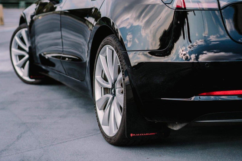Rally Armor UR Mud Flaps - 2017-2023 Tesla 3 - Black/Blue Logo - #MF62-UR-BLK/BL