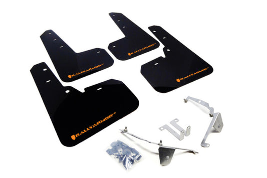 Rally Armor UR Mud Flaps - 2013-2015 Subaru XV Crosstrek, 2016-2017 Subaru Crosstrek - Black/Orange Logo - #MF26-UR-BLK/OR