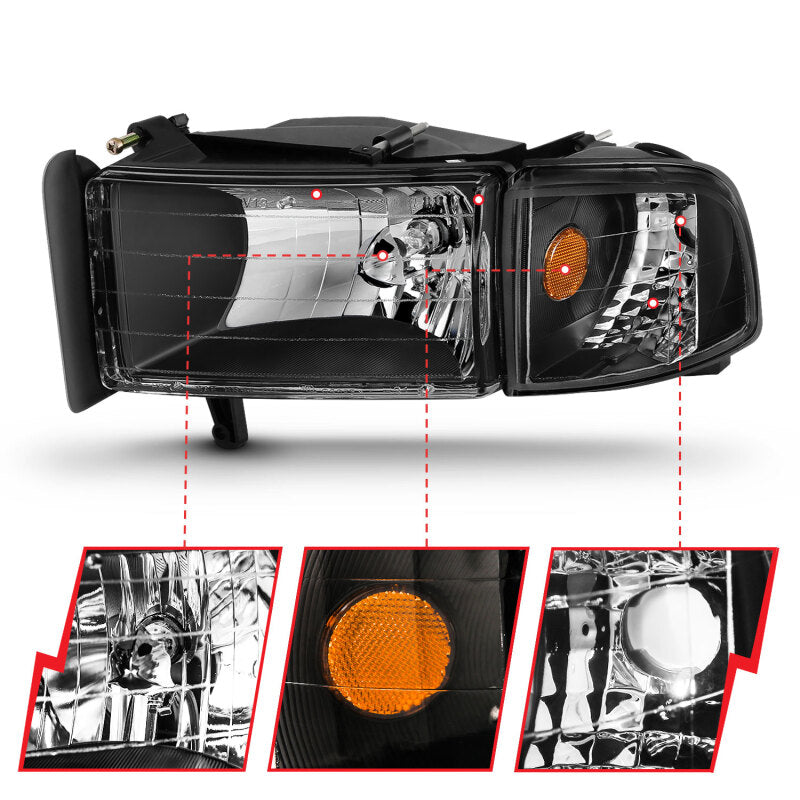 ANZO 1994-2002 Dodge Ram 2500 Crystal Headlights