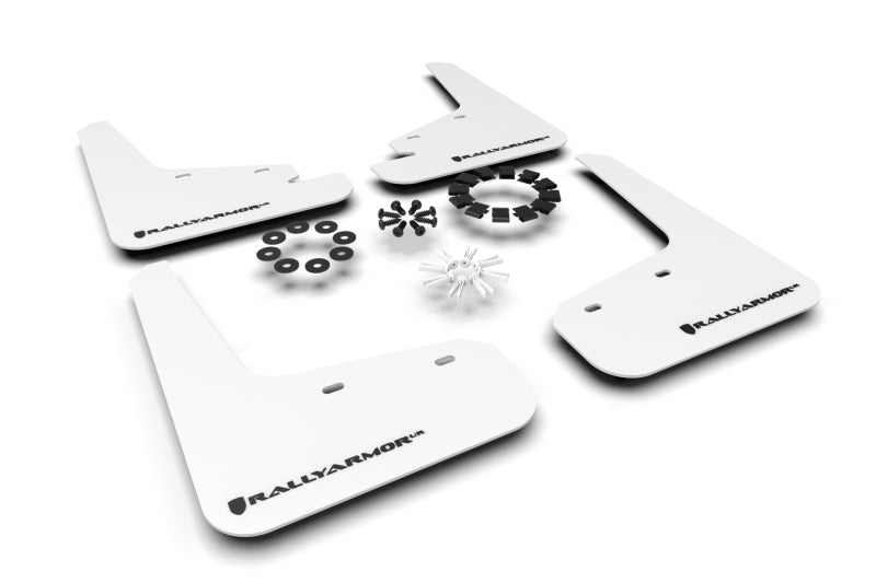 Rally Armor UR Mud Flaps - 2020-2026 Tesla Y - White/Black Logo - #MF72-UR-WH/BLK
