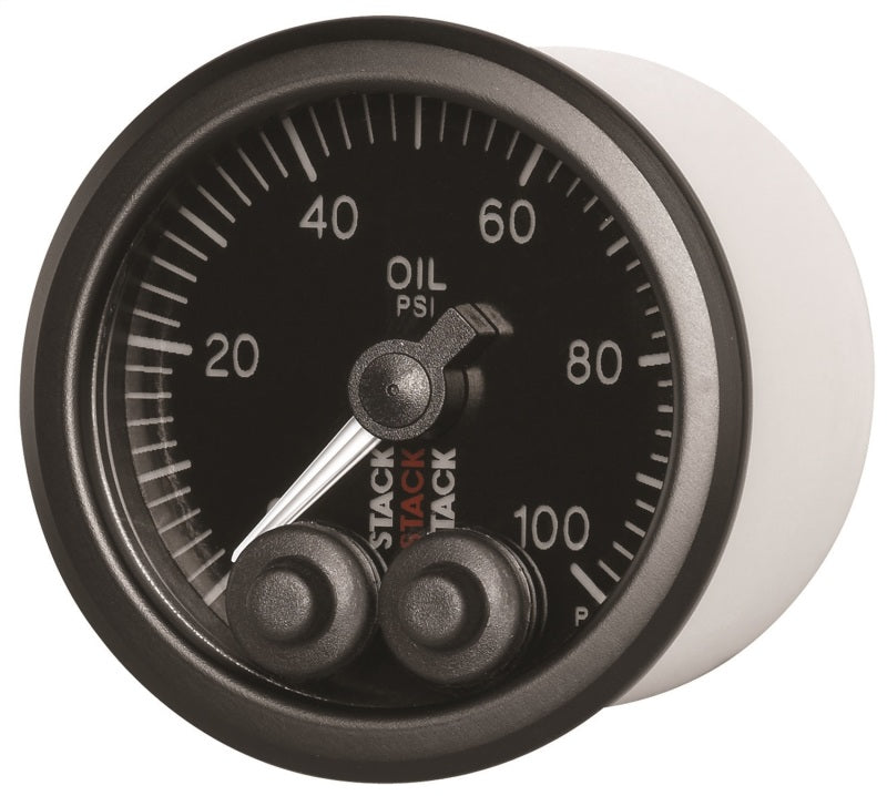 AutoMeter ST3502 Stack Pro-Control 52mm 0-100 PSI Oil Pressure Gauge Black 1/8 NPTF