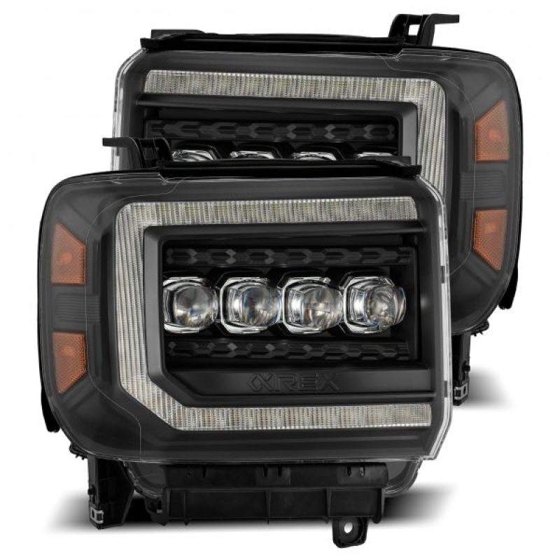 AlphaRex 880617 14-18 GMC Sierra NOVA LED Projector Headlights Plank Style Black w/Activation Light/Sequential Signal/DRL