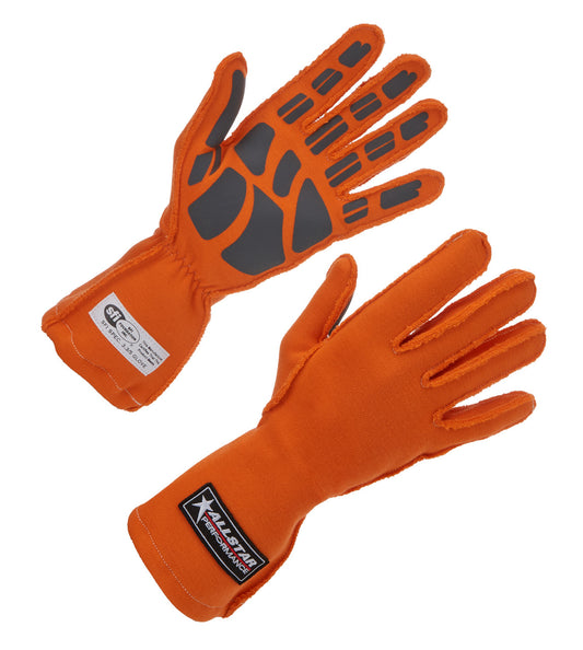 Allstar Performance Driving Gloves SFI 3.3/5 Outseam D/L XL Orange ALL916045