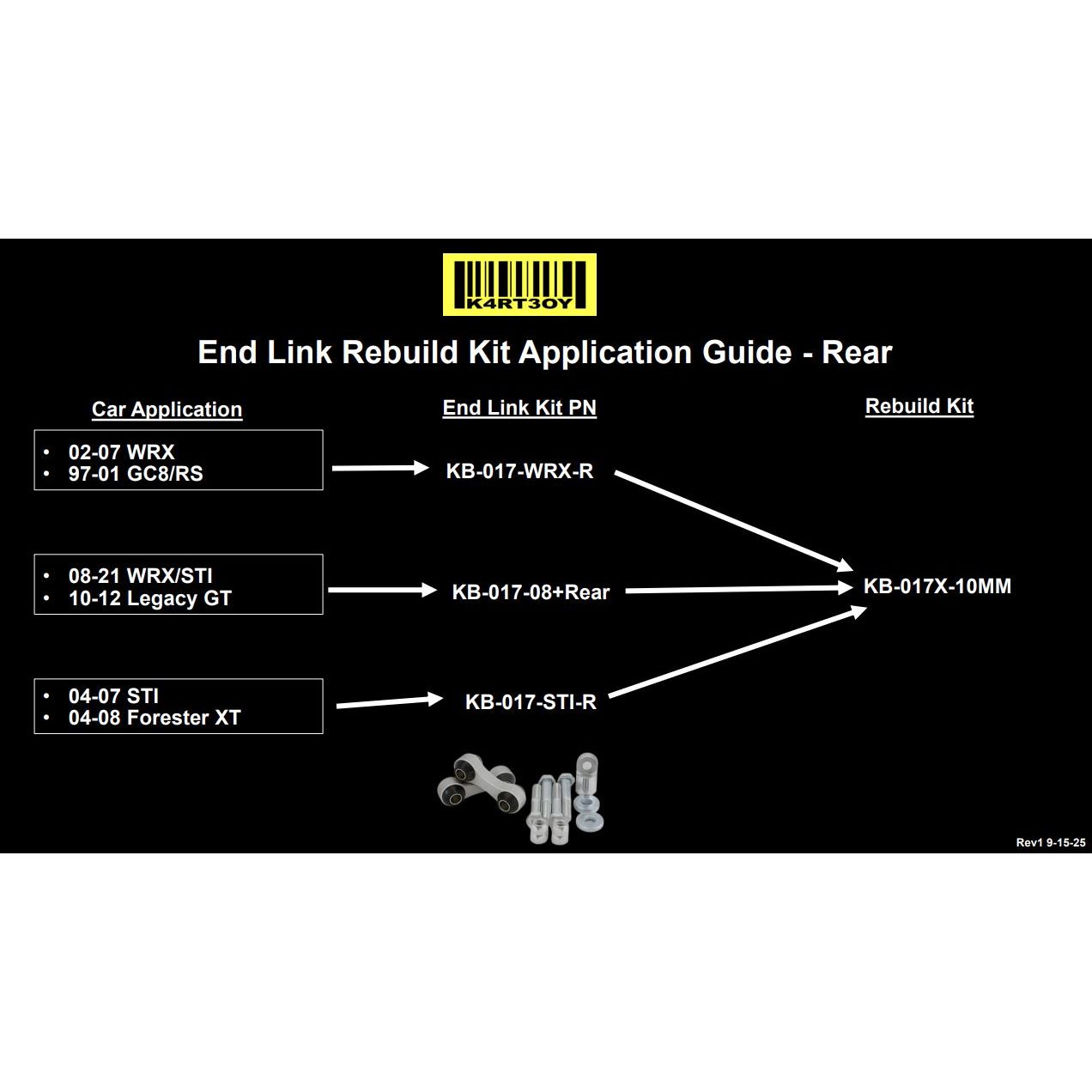 Kartboy Subaru Endlink Rebuild Kit KB-017X-10MM