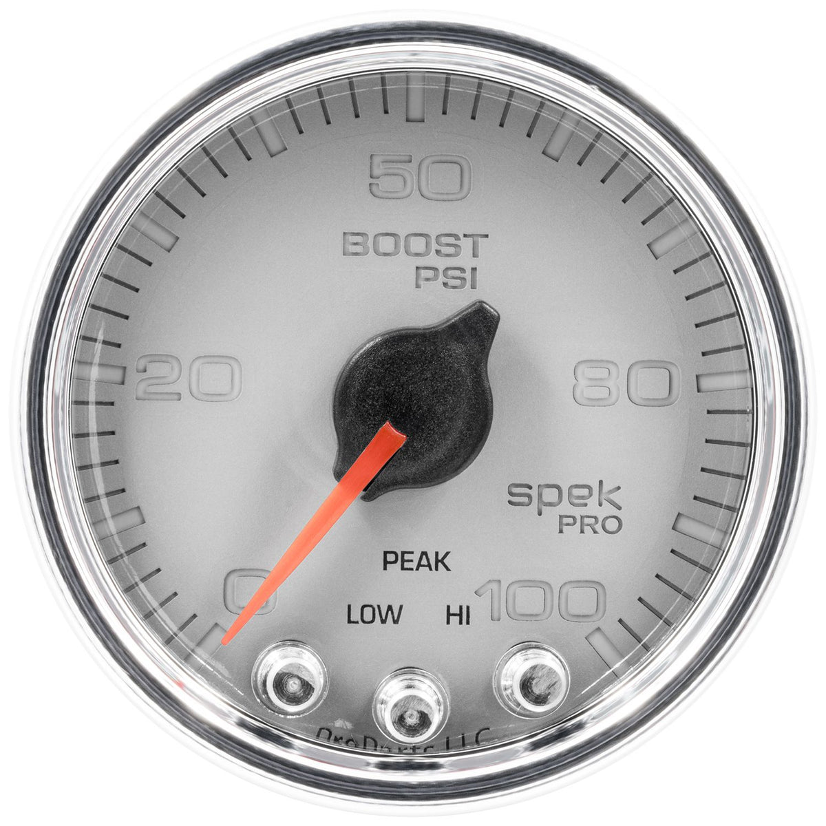 AutoMeter P30521 Spek-Pro 2-1/16in 100 PSI Boost Gauge Stepper Silver/Chrome