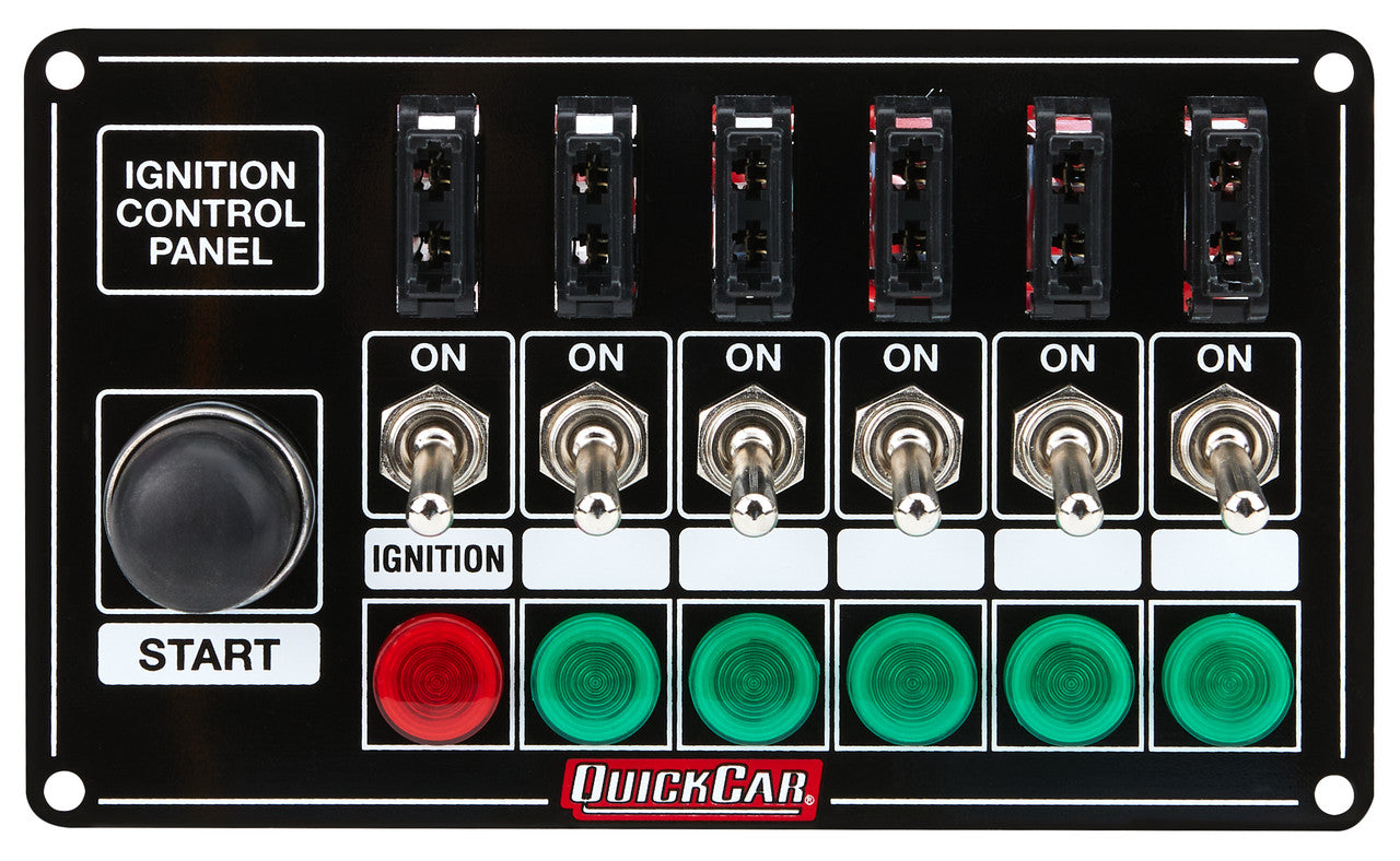 QuickCar Black Plate, 6 Switches & 1 Button Fused & Lit.