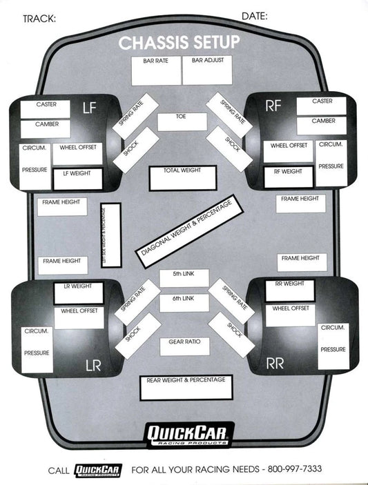 QuickCar Chassis Set-Up Forms 50 Sheet