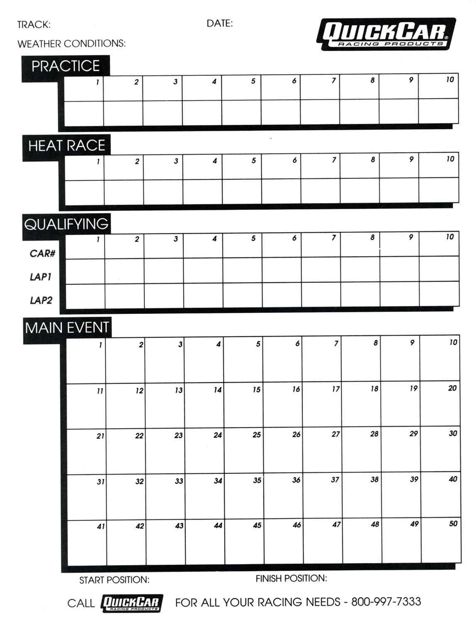 QuickCar Time Organizer Sheets 50 Sheets