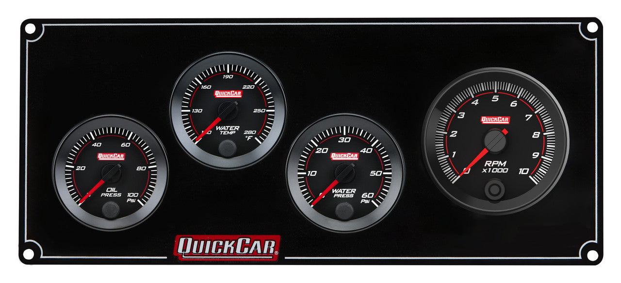 QuickCar RedLine Gauge Panel w/69-001- Black Plate, 2-1/16" OP/WT/WP/2-5/8" Tach