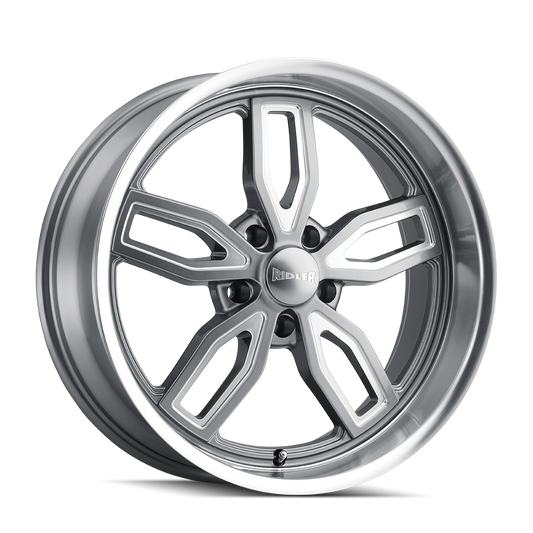 Ridler Wheels 608 18x8 5x114.3 0mm Grey with Milled Spokes and Diamond Lip Wheel 608-8865G